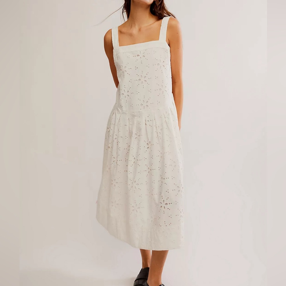 FREE PEOPLE Primavera Eyelet Tie Midi Dress - White Women’s - Size Small